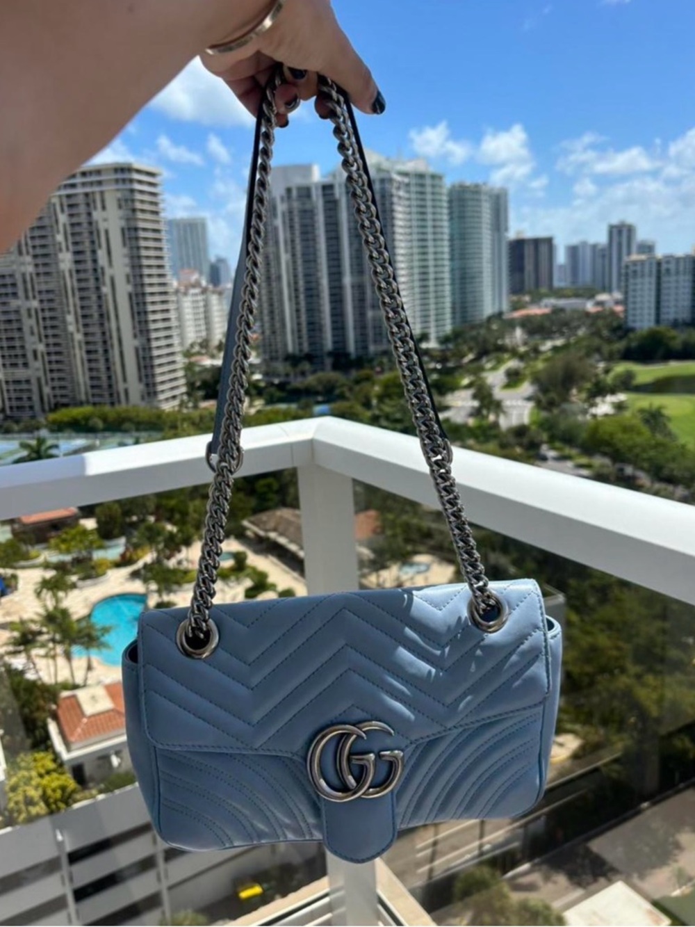 Gucci Powder Blue Quilted GG Shoulder Bag